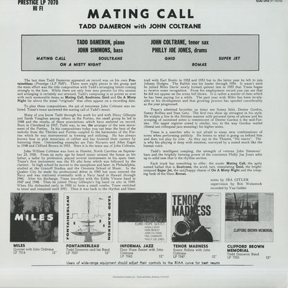 Tadd Dameron With John Coltrane / タッド・ダメロン　ジョン・コルトレーン / Mating Call (OJC-212)