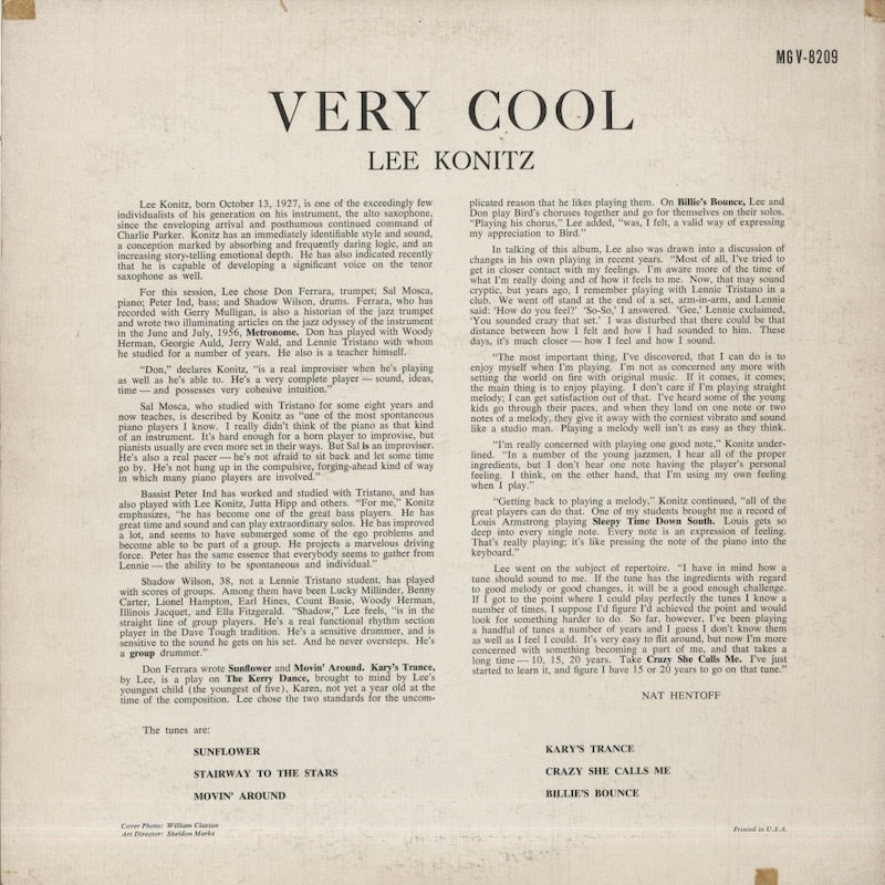 Lee Konitz / リー・コニッツ / Very Cool (MG V-8209)