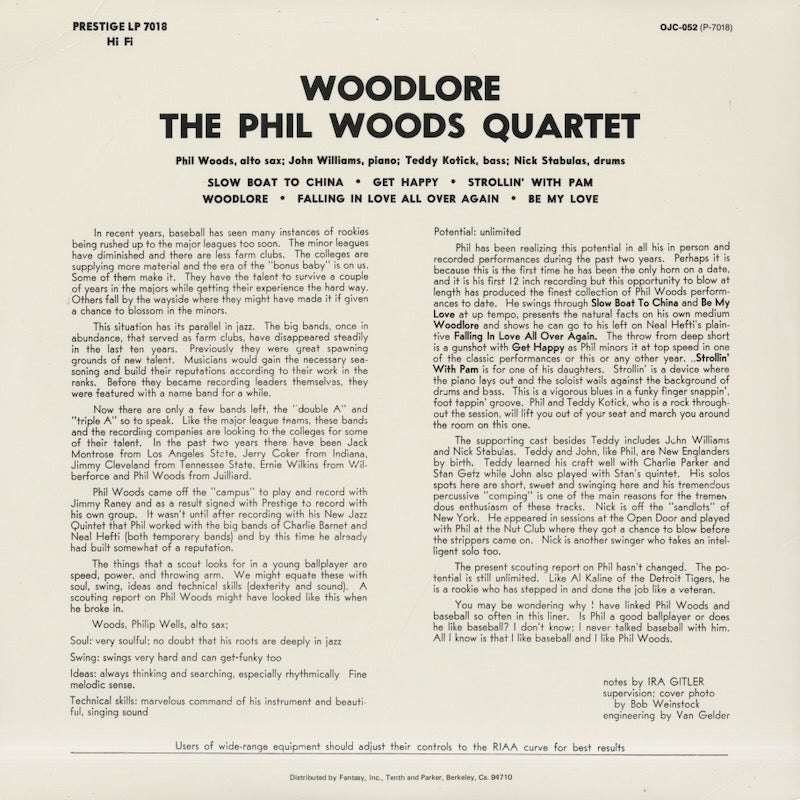 Phil Woods - Woodlore (OJC-052) 1983 US Prestige / OJC｜中古LP