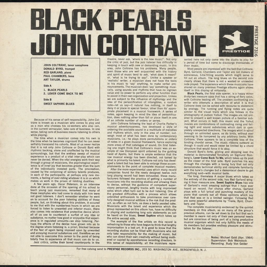 John Coltrane - Black Pearls (PRT-7316) LP 1974 US Prestige｜中古LP
