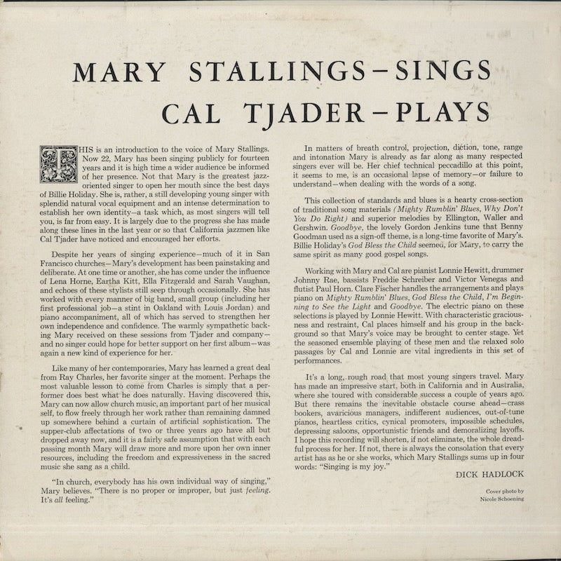 Cal Tjader / Mary Stallings / カル・ジェイダー　メリー・スターリングス / Cal Tjader-Plays Mary Stallings-Sings (3325)