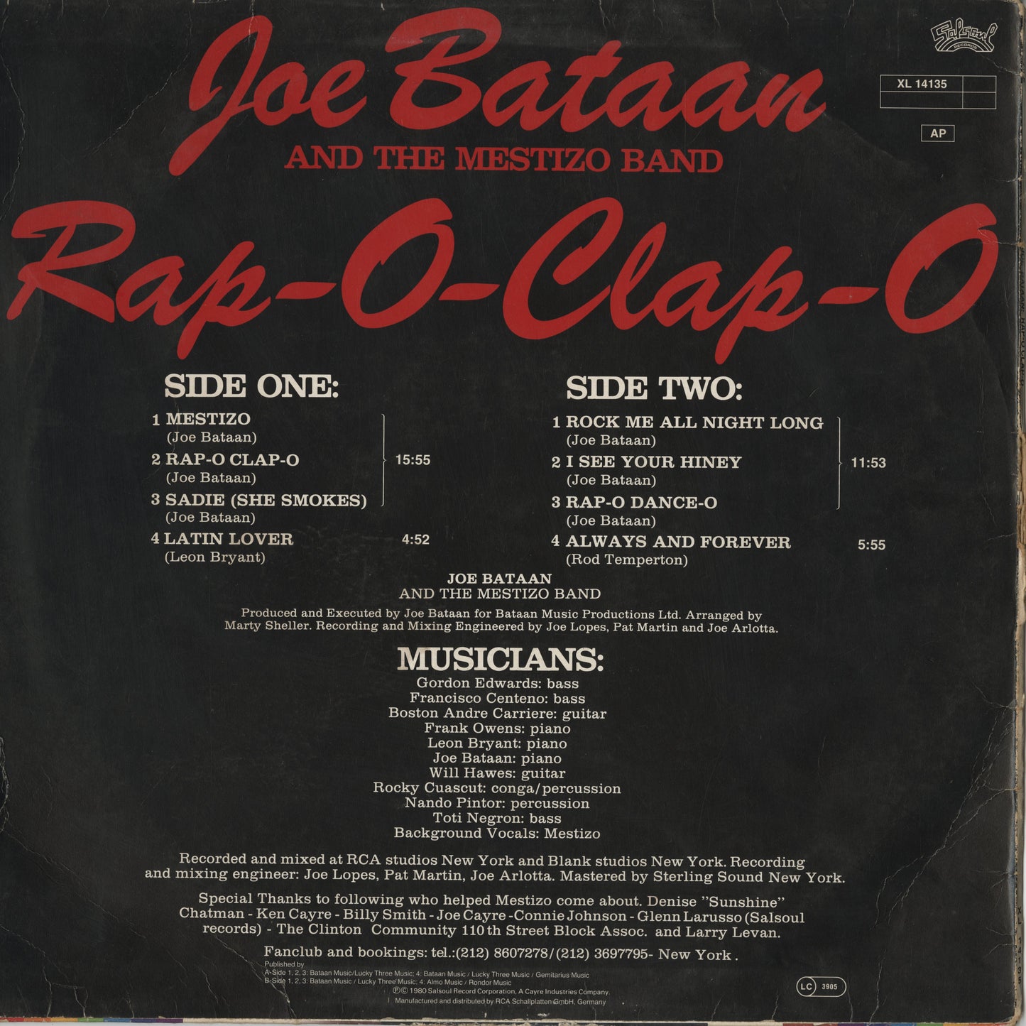 Joe Bataan - Rap-O Clap-O (XL 14135) LP 1980 GER Salsoul｜中古LP