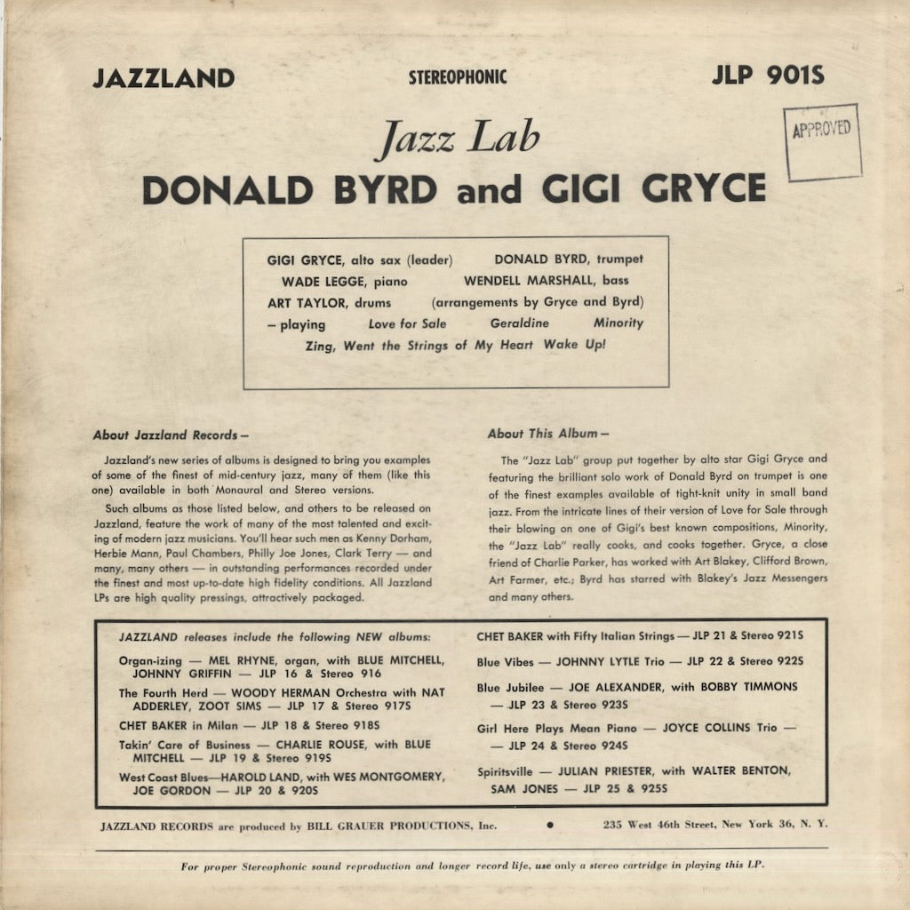 Donald Byrd / Gigi Gryce / ドナルド・バード　ジジ・グライス / Jazz Lab (JLP 901S)
