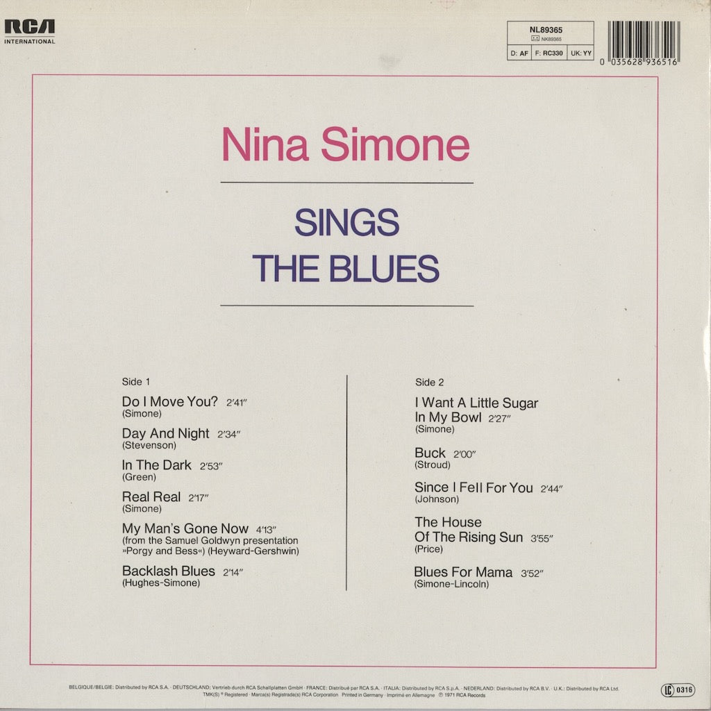 Nina Simone - Sings The Blues (NL89365) 1980's GER RCA International｜中古LP