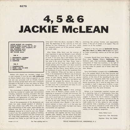 Jackie McLean / ジャッキー・マクリーン / 4,5 & 6 (NJ 8279)