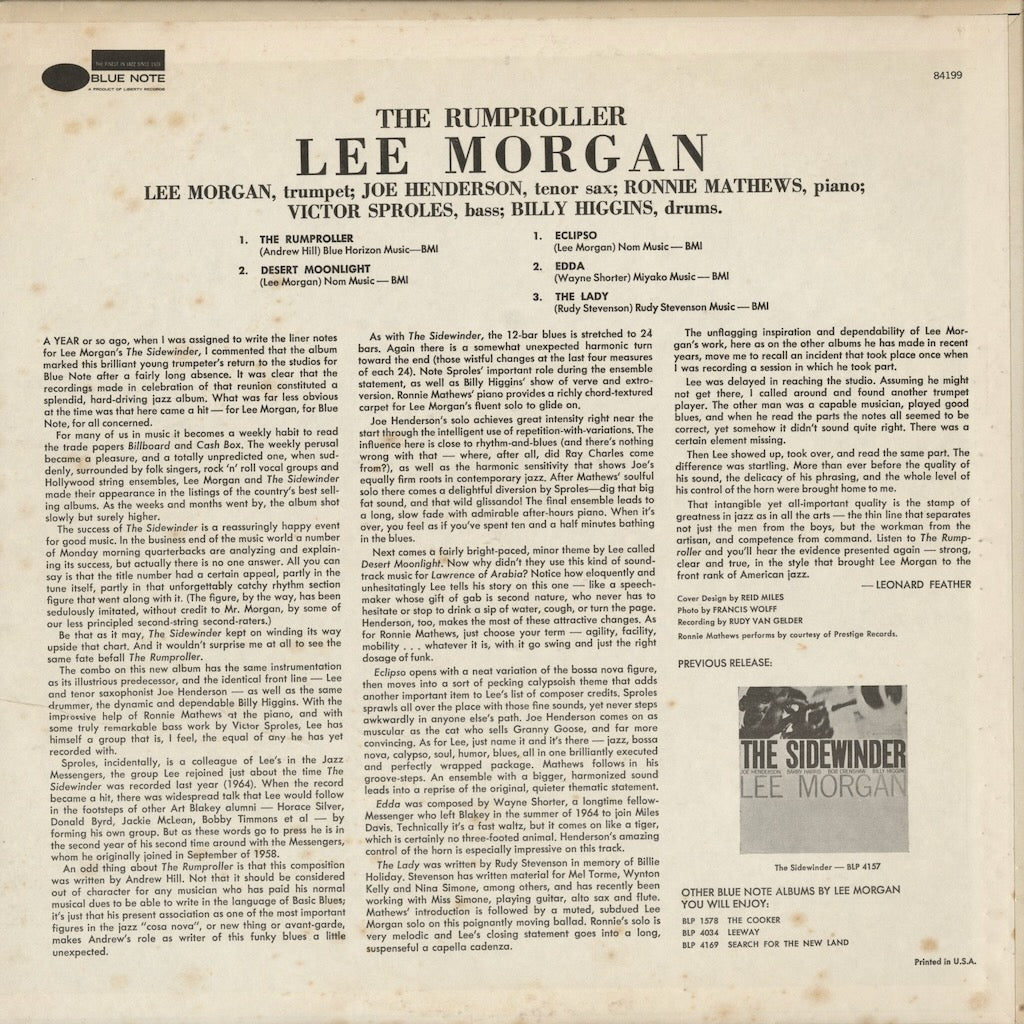 Lee Morgan - The Rumproller (BST-84199) 1972 US Blue Note｜中古LP