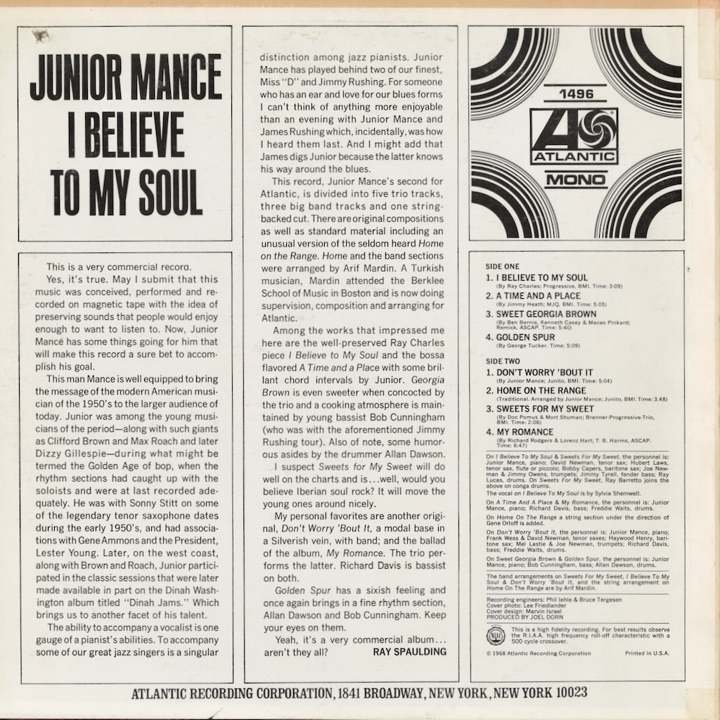 Junior Mance / ジュニア・マンス / I Believe To My Soul (SD 1496)