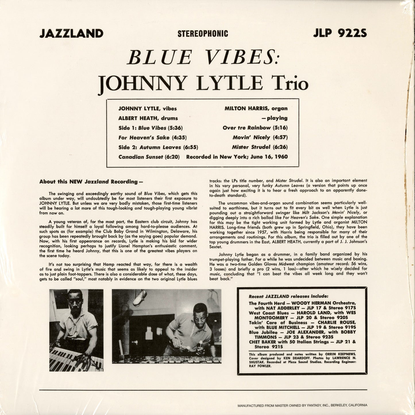 Johnny Lytle - Blue Vibes (JLP-922) LP 1980's US Jazzland - Fantasy｜中古LP