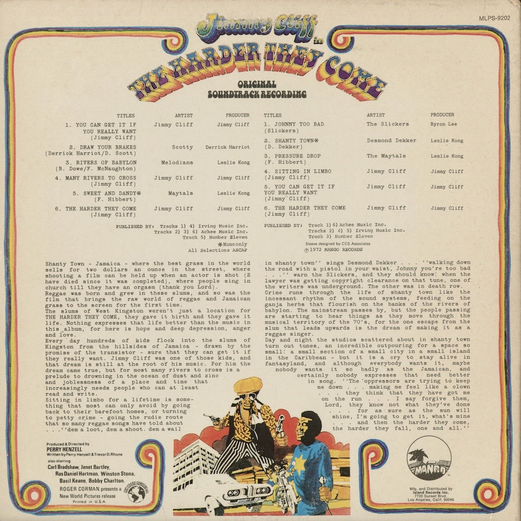 V.A. (Jimmy Cliff, Maytals, Melodians etc...) - The Harder They Come -OST (MLPS-9202) 1973 US Mango｜中古LP