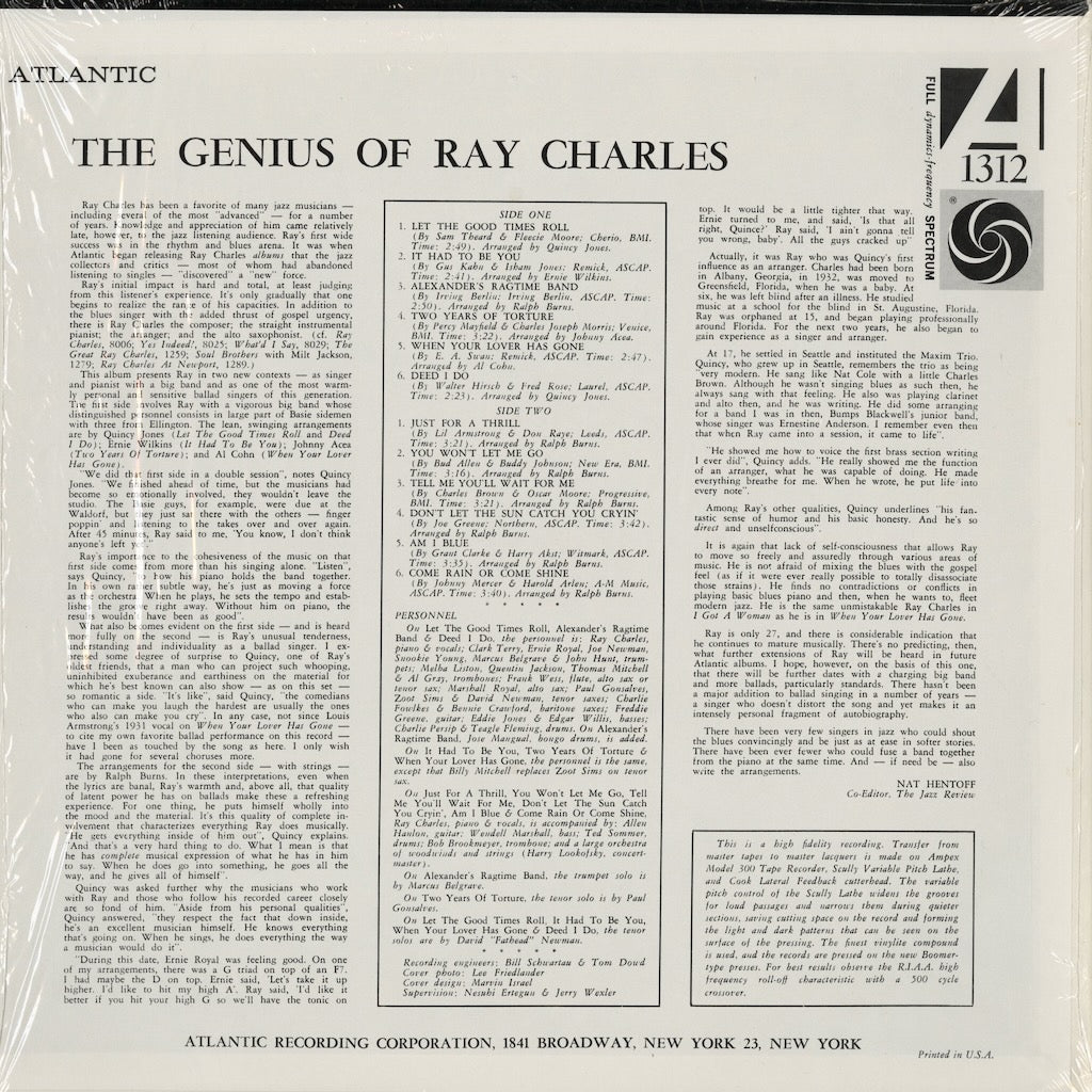 Ray Charles - The Genius Of Ray Charles (SD 1312) LP 1970's US Atlantic｜中古LP