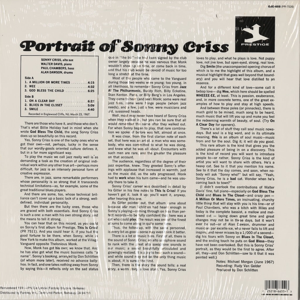 Sonny Criss / ソニー・クリス / Portrait Of Sonny Criss (OJC-655)