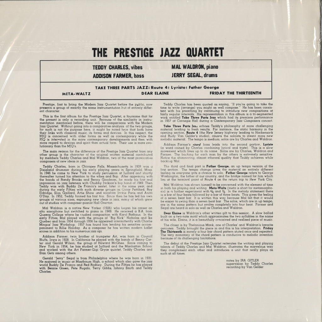 The Prestige Jazz Quartet - The Prestige Jazz Quartet (WJC-7108) 1990 US Prestige｜中古LP
