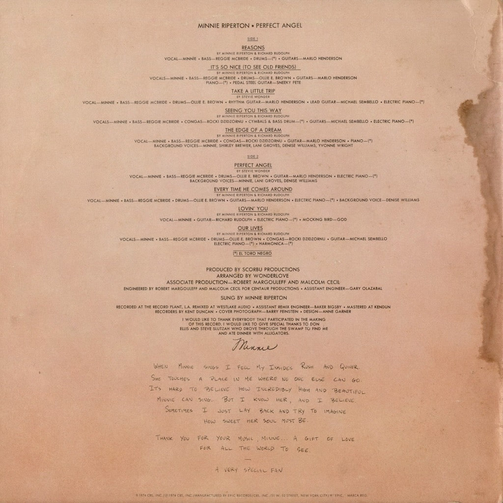 Minnie Riperton - Perfect Angel (KE 32561) LP 1974 US Epic｜中古LP