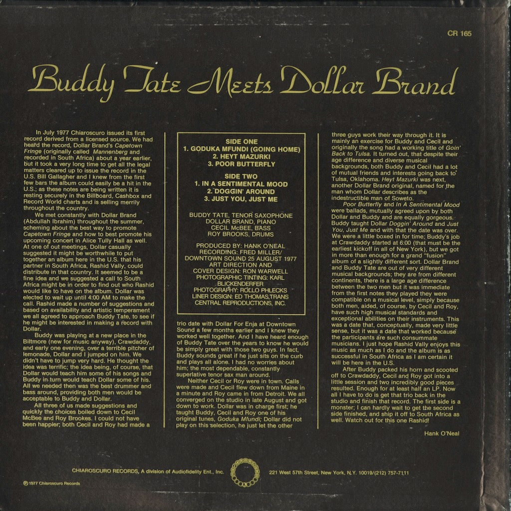 Buddy Tate, Dollar Brand - Buddy Tate Meets Dollar Brand (CR-165) 1977 US Chiaroscuro｜中古LP