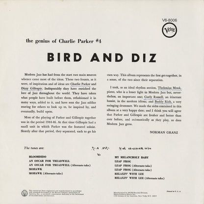 Charlie Parker / チャーリー・パーカー / Bird And Diz (V6-8006)