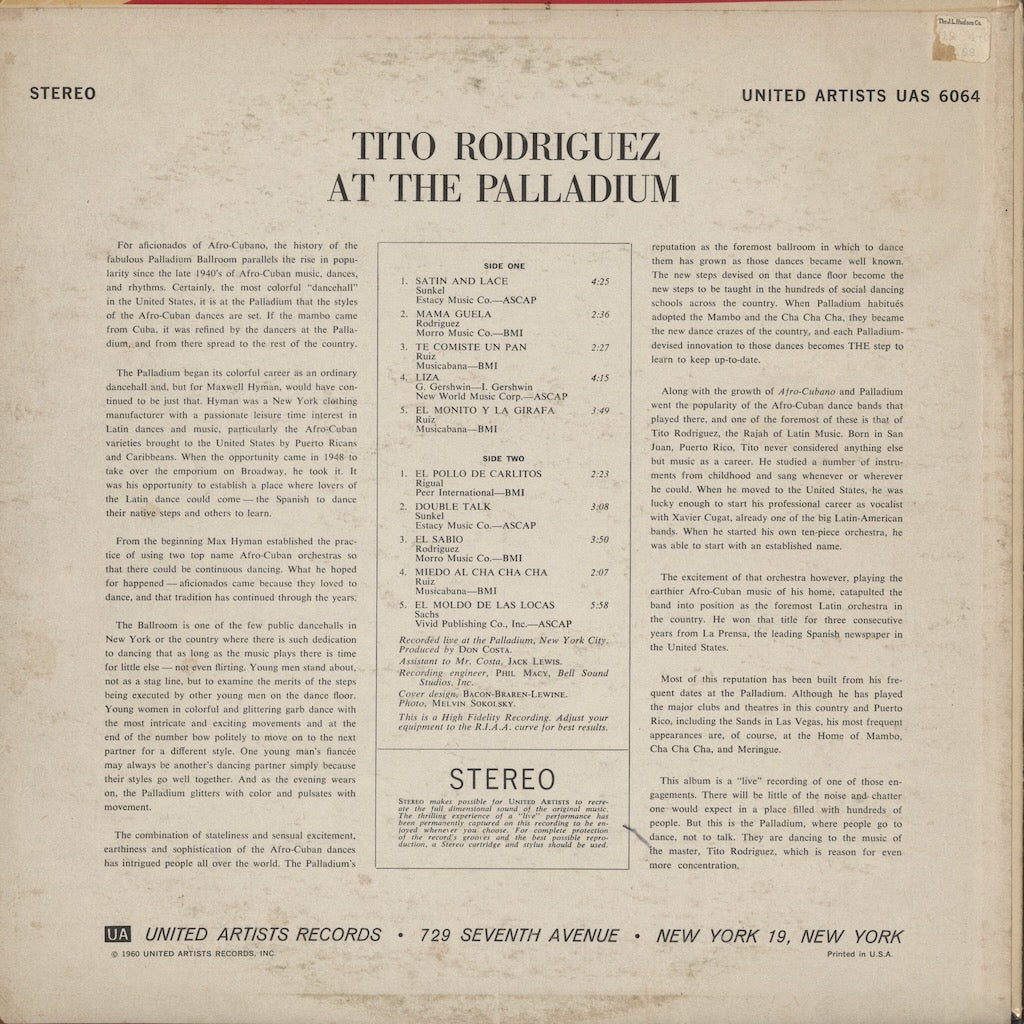 Tito Rodriguez / ティト・ロドリゲス / At The Palladium (UAS 6064)