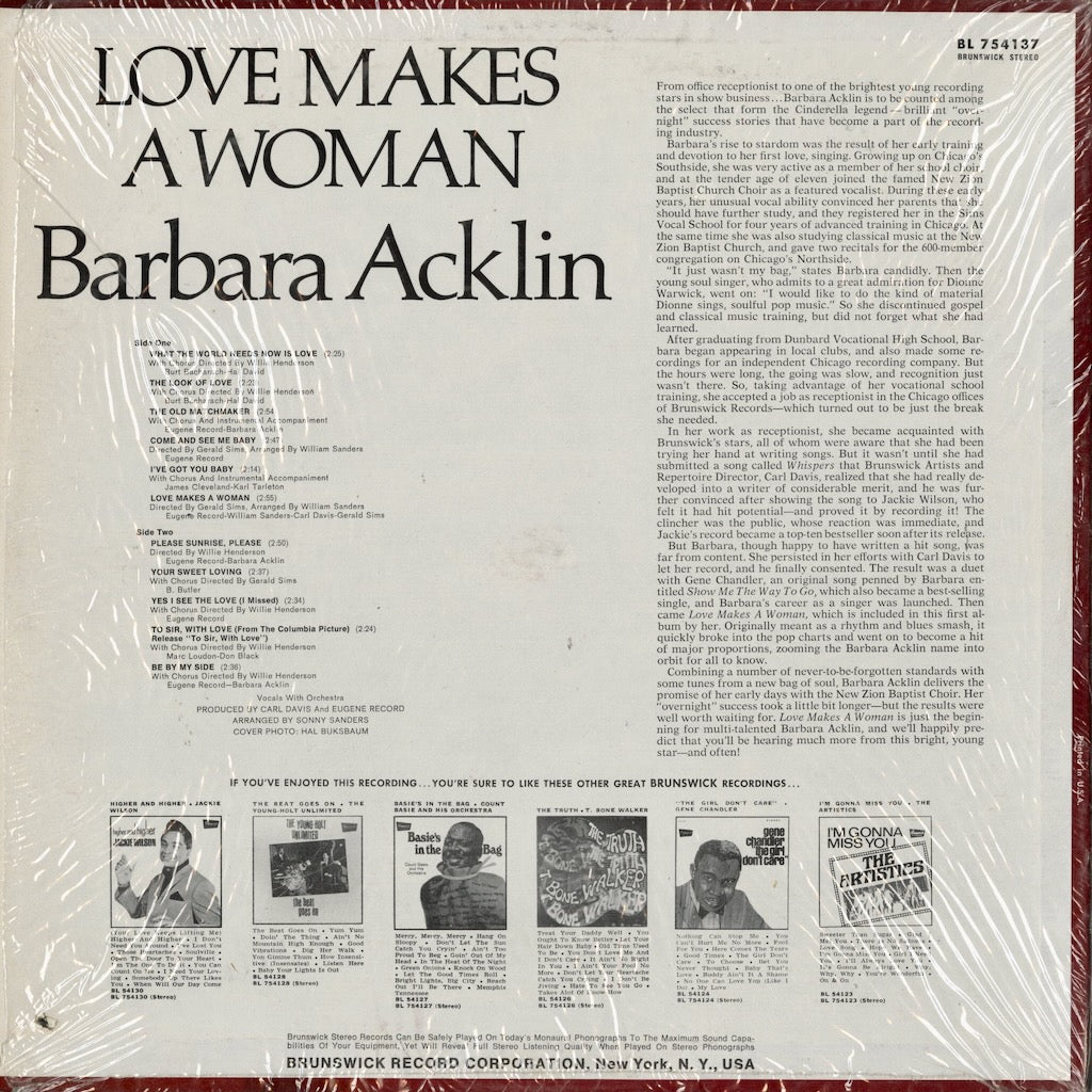Barbara Acklin - Love Makes A Woman (BL 754137) LP 1968 US Brunswick｜中古LP