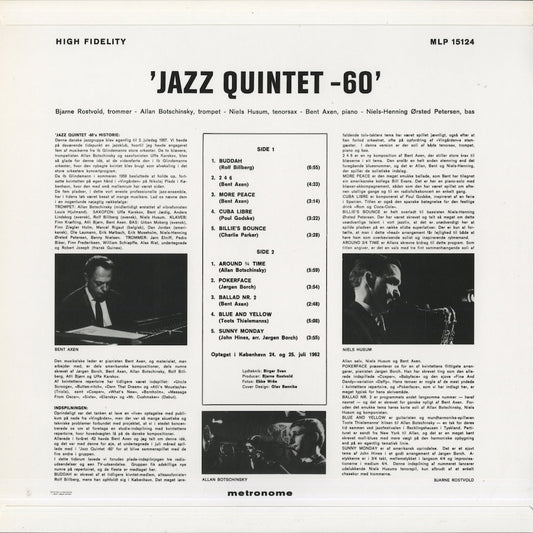 Jazz Quintet 60 – Jazz Quintet 60 (MLP 15124) LP 2007 JPN Metronome - 澤野工房 | 中古LP back