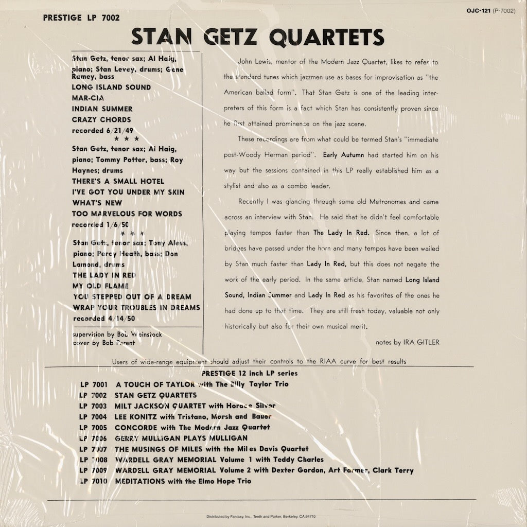 Stan Getz / スタン・ゲッツ / Stan Getz Quartets (OJC-121)