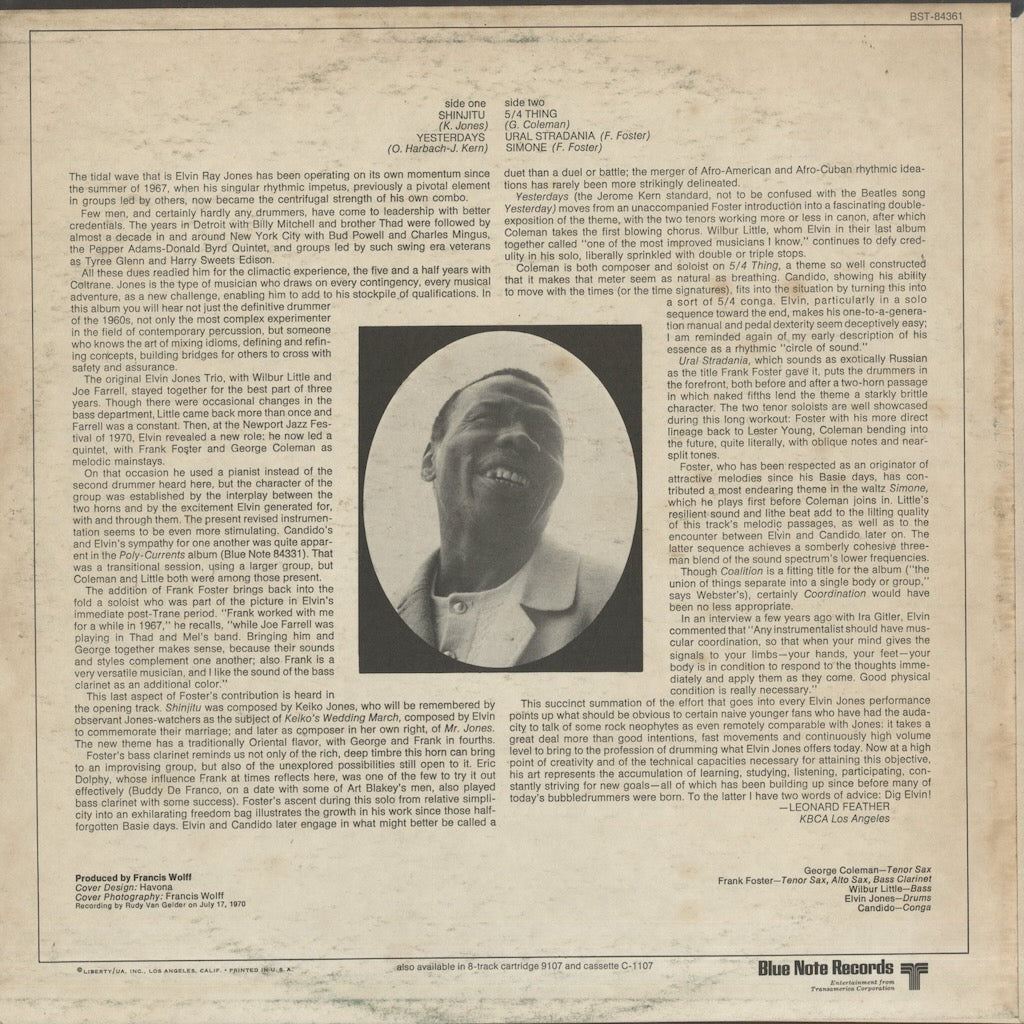 Elvin Jones - Coalition (BST 84361) LP 1971 US Blue Note Liberty｜中古LP