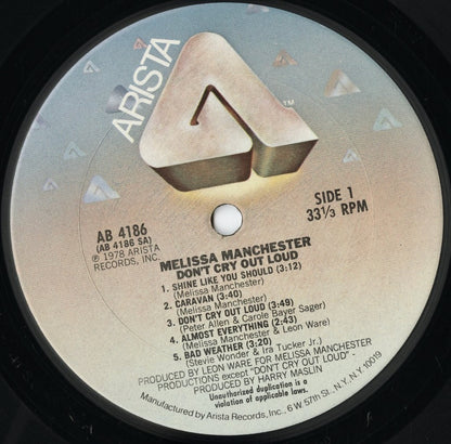 Melissa Manchester - Don't Cry Out Loud (AB4186) 1978 US Arista｜中古LP