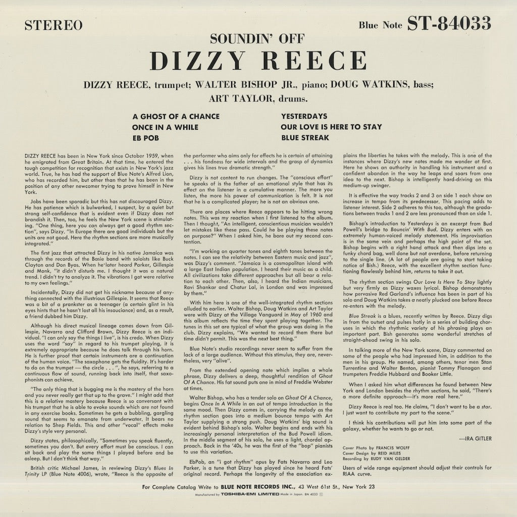 Dizzy Reece / ディジー・リース / Soundin' Off (BN 4033)