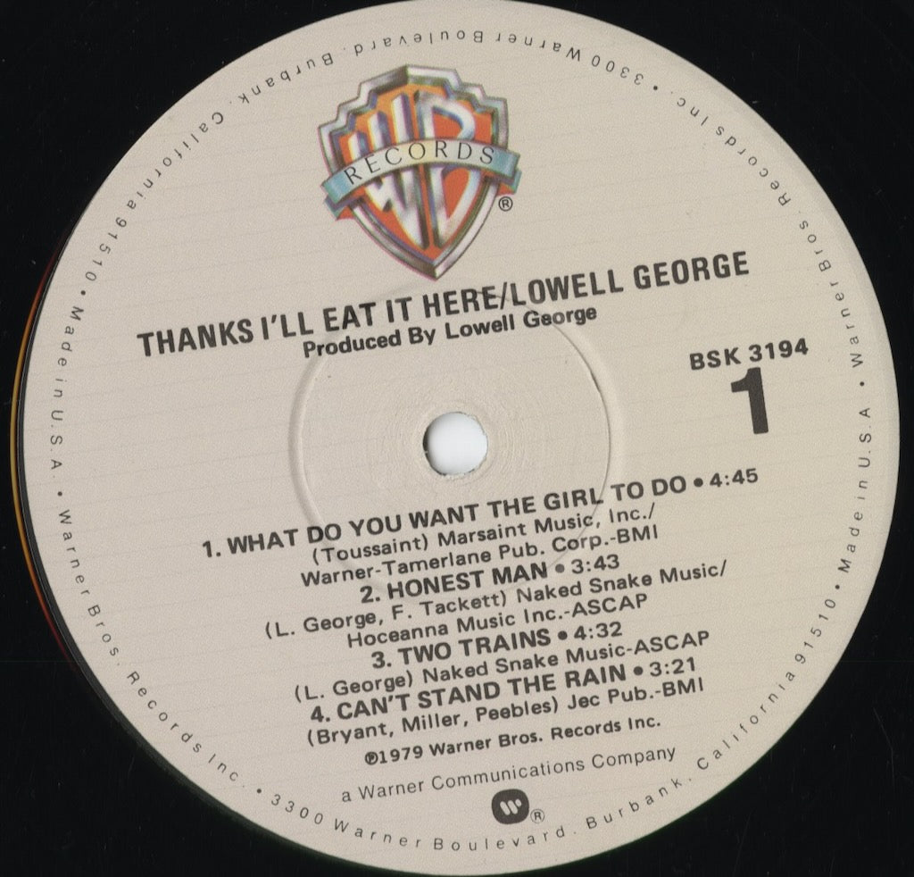 Lowell George - Thanks I'll Eat It Here (BSK 3194) 1979 US Warner Bros｜中古LP