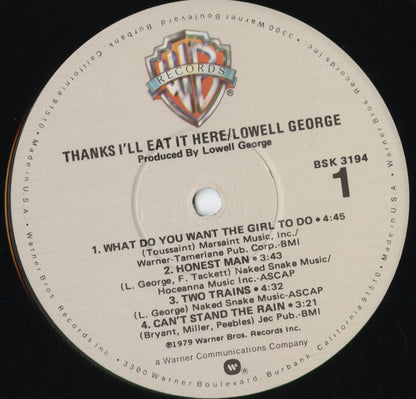 Lowell George - Thanks I'll Eat It Here (BSK 3194) 1979 US Warner Bros｜中古LP