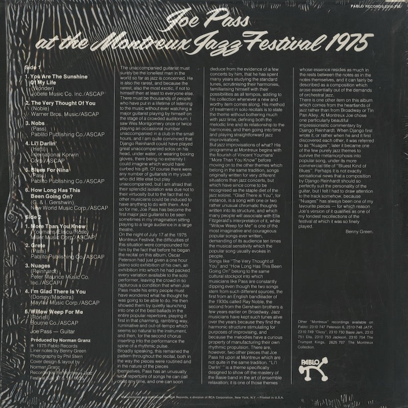 Joe Pass / ジョー・パス / At The Montreux Jazz Festival 1975 (2310-752)