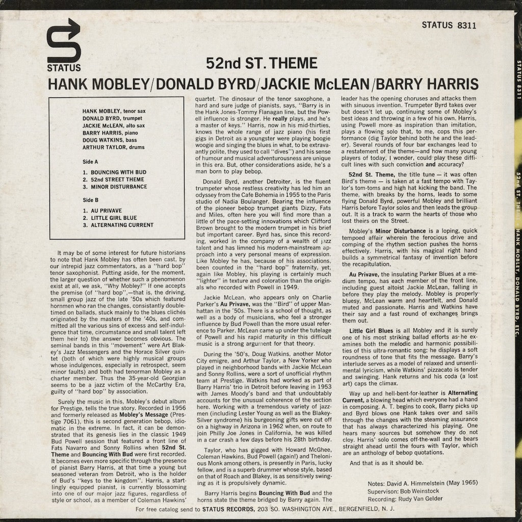 Hank Mobley - 52nd St. Theme (ST 8311) 1965 US Status｜中古LP