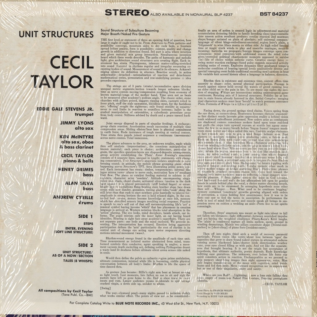 Cecil Taylor - Unit Structures (BST-84237) LP 1973 US Blue Note｜中古LP