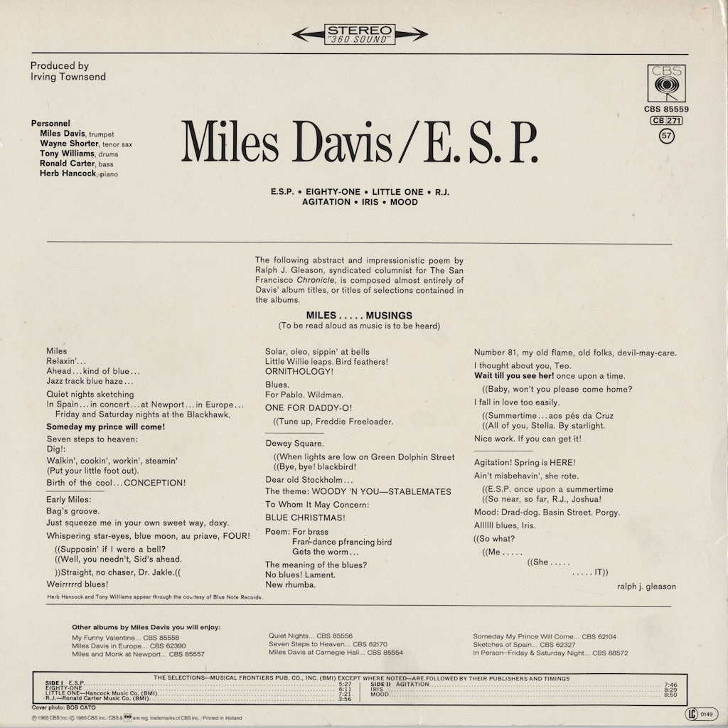 Miles Davis / マイルス・デイヴィス / E.S.P. (CBS 85559)