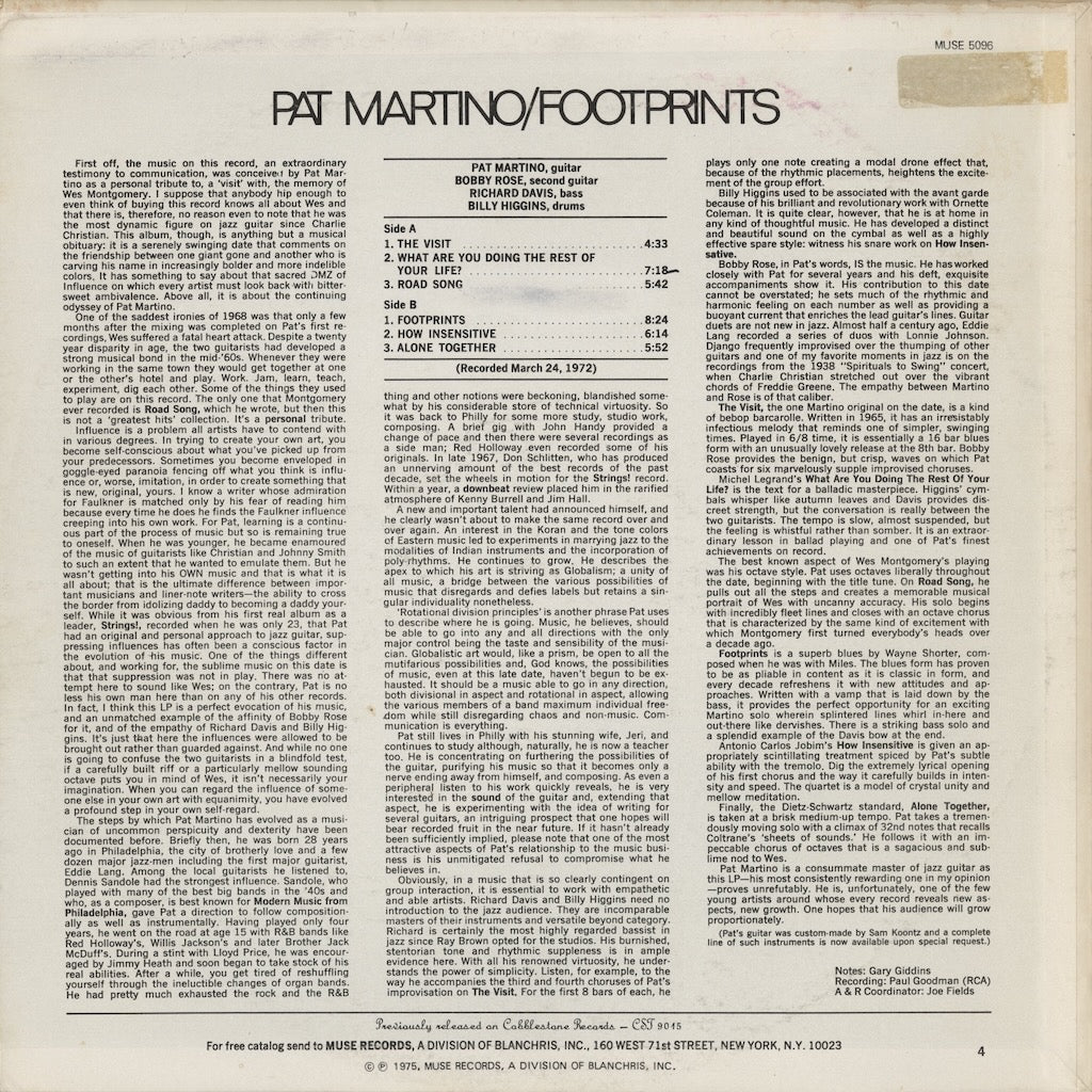 Pat Martino - Footprints (MR 5096) LP 1975 US Muse｜中古LP