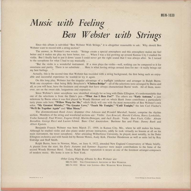 Ben Webster With Strings / Music With Feeling (MGN-1039)