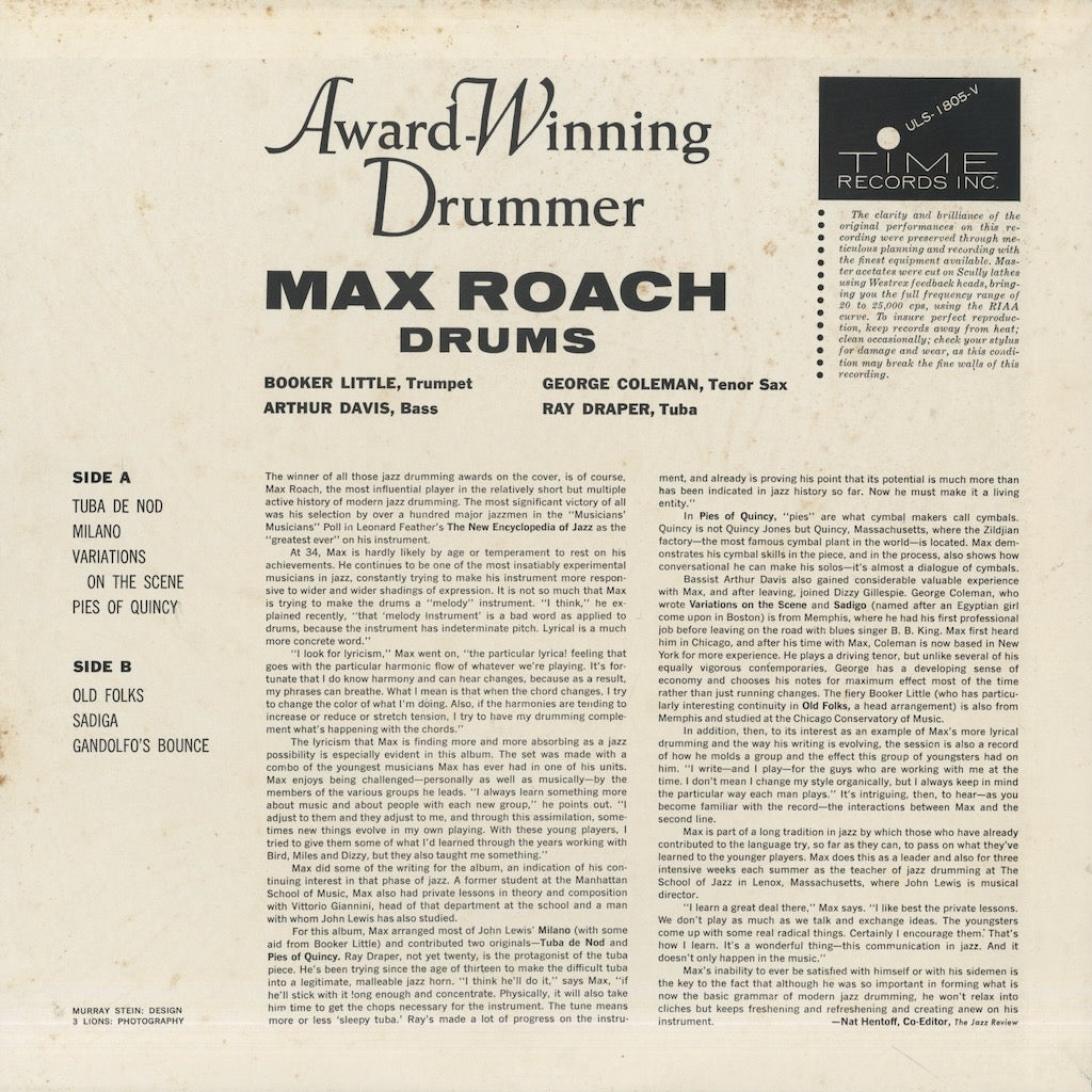 Max Roach / マックス・ローチ / Award-Winning Drummer (ULS-1805-V)