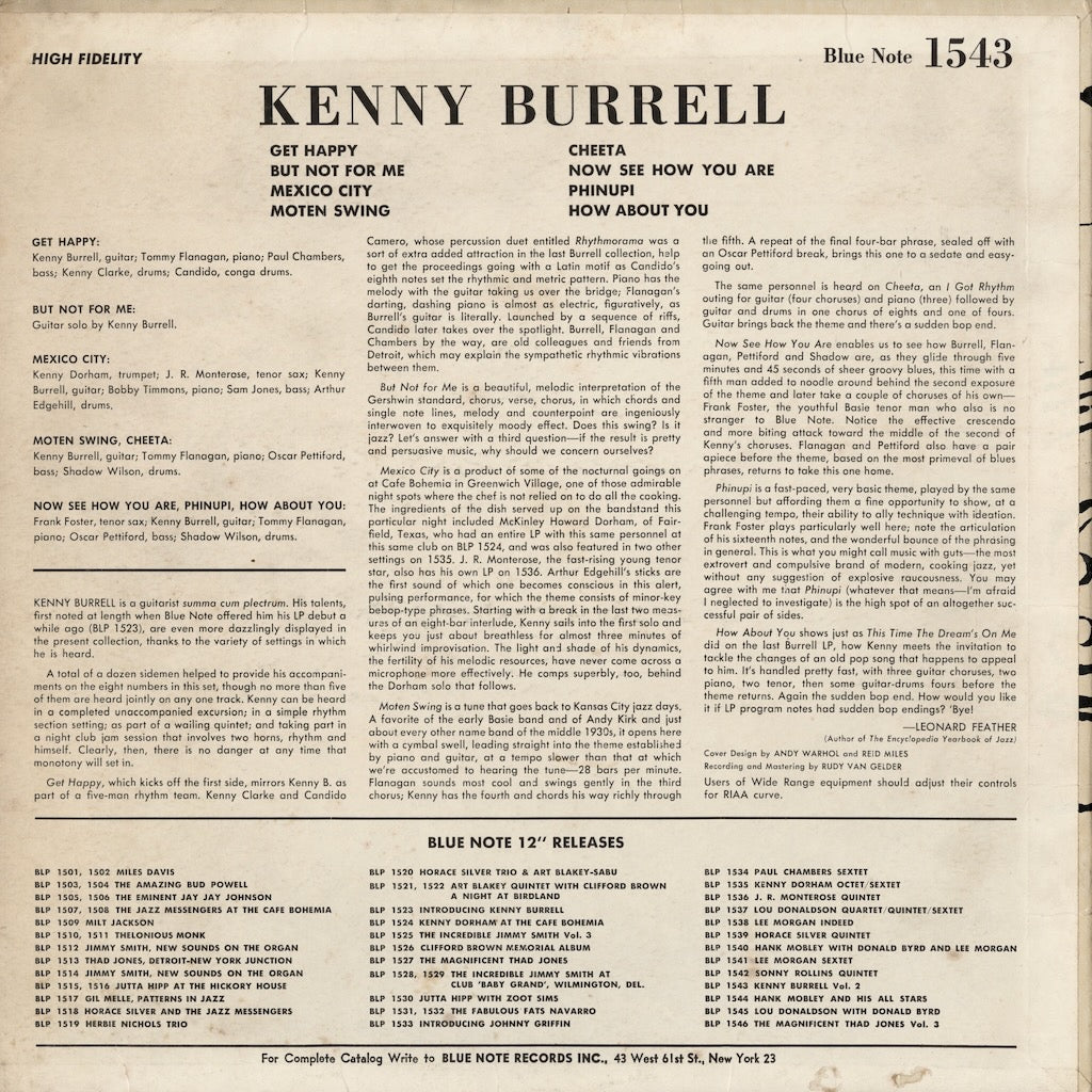Kenny Burrell / ケニー・バレル / Kenny Burrell (1956) (BLP 1543) US Blue Note - 767 Lexington Ave NYC