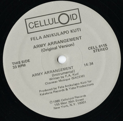 Fela Kuti - Army Arrangement (CELL 6115) -12" 1985 US Celluloid