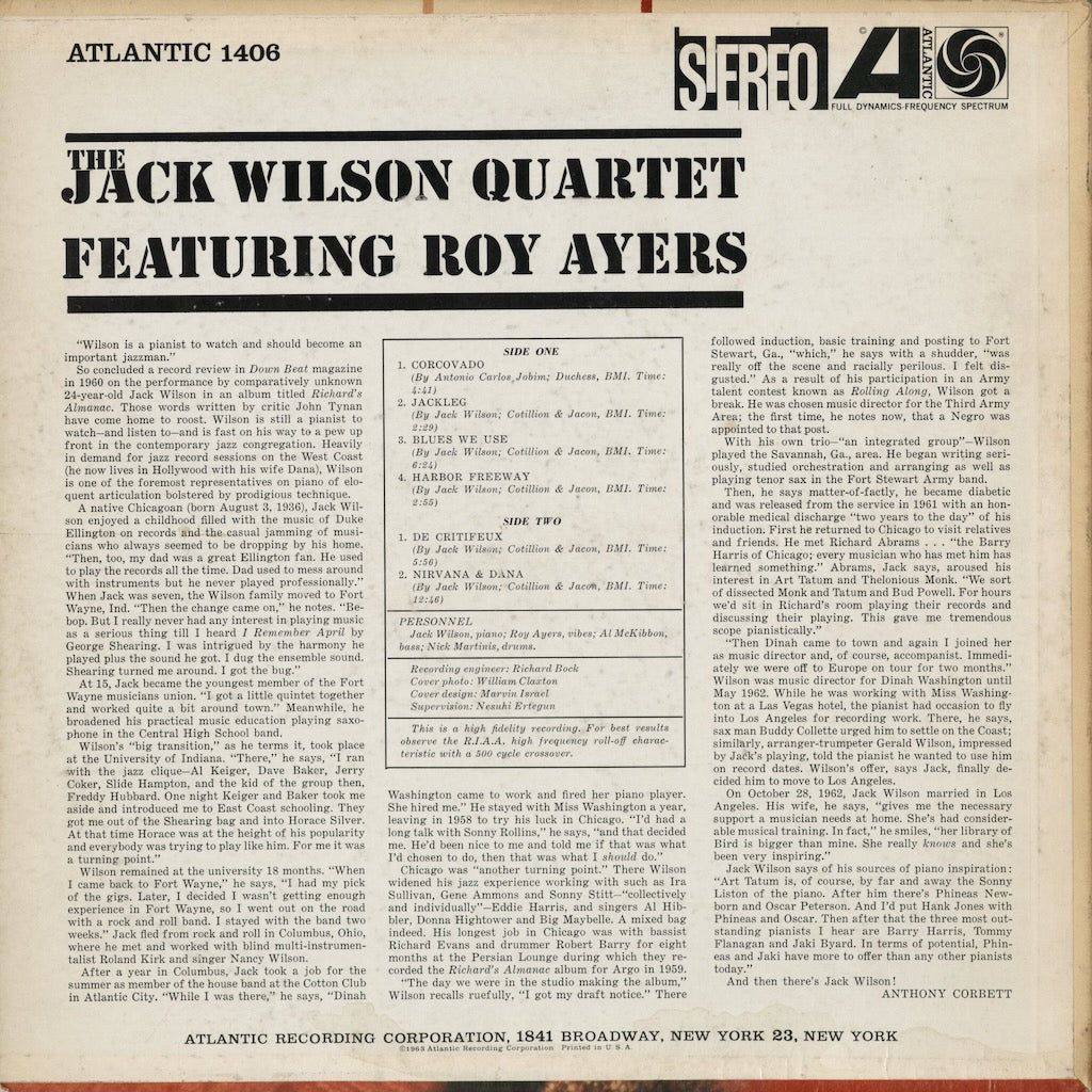 The Jack Wilson Quartet Featuring Roy Ayers (SD 1406) 1963 US Atlantic｜中古LP