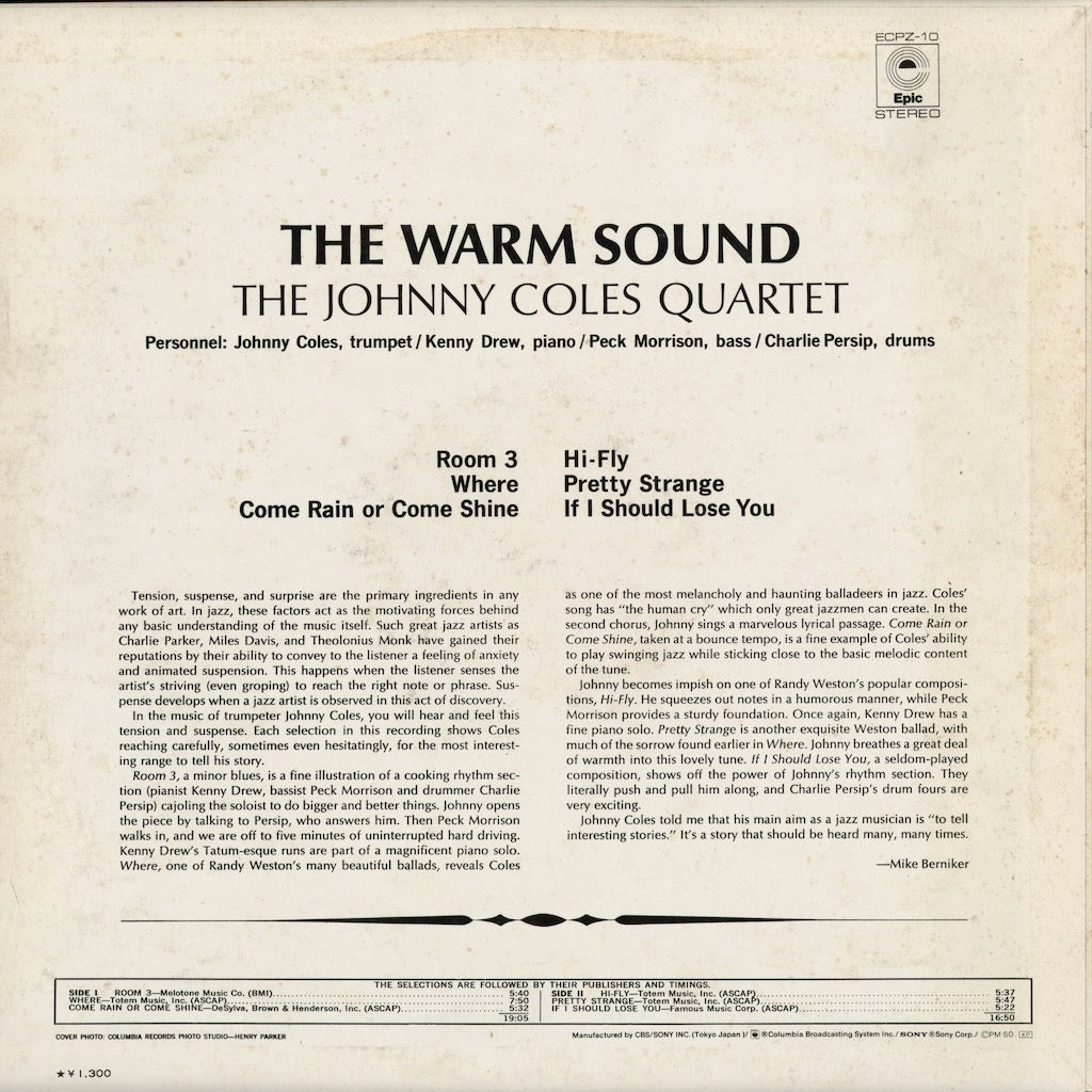 Johnny Coles - The Warm Sound (ECPZ-10) LP 1974 JPN Epic｜中古LP