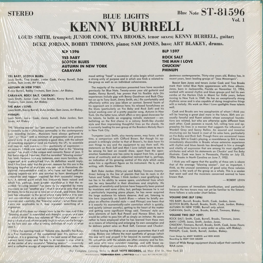 Kenny Burrell - Blue Lights Volume 1 (BLP 1596) 1984 JPN Blue Note｜中古LP