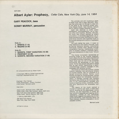 Albert Ayler - Prophecy (ESP-3030) LP 1975 US ESP-DISK｜中古LP