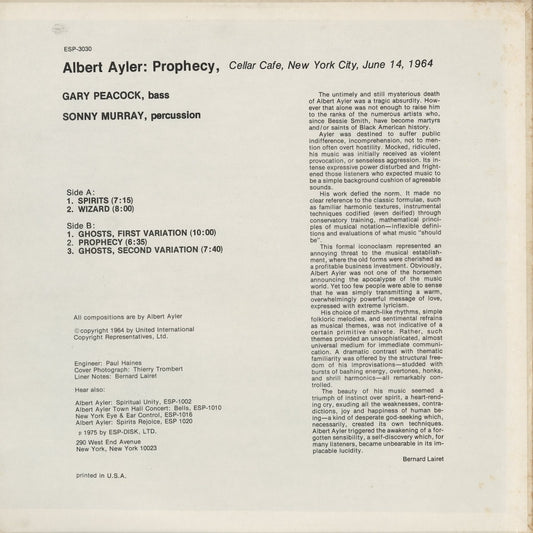 Albert Ayler - Prophecy (ESP-3030) LP 1975 US ESP-DISK｜中古LP