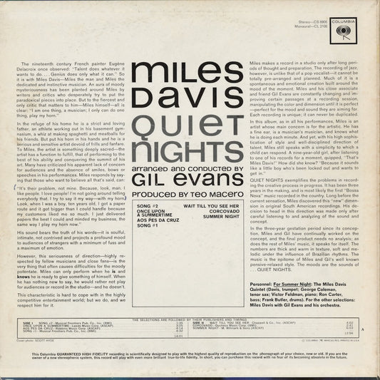 Miles Davis - Quiet Nights (CL 2106) LP 1963 US Columbia｜中古LP