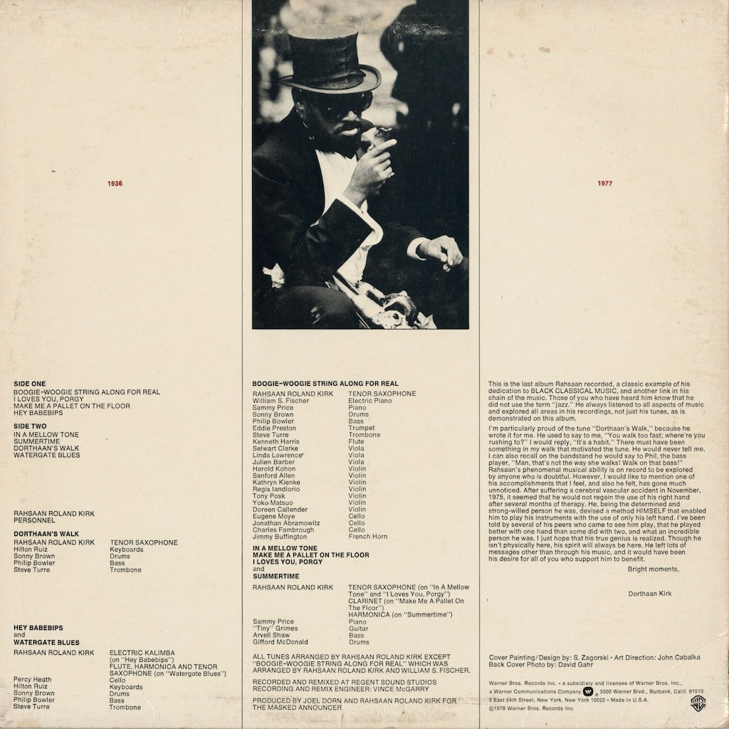 Rahsaan Roland Kirk - Boogie Woogie String Along For Real (BSK 3085) 1978 US Warner Bros｜中古LP