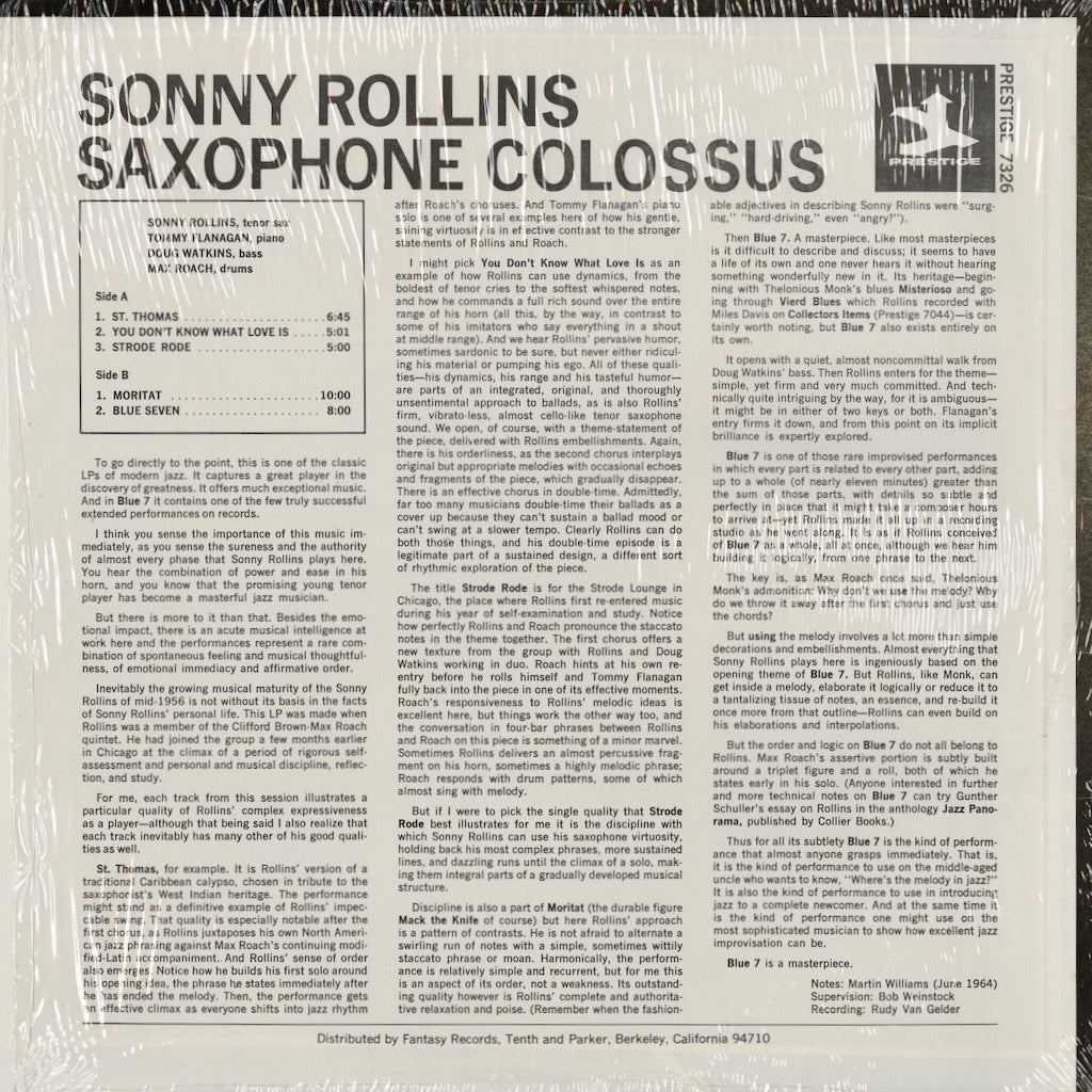Sonny Rollins – Saxophone Colossus (PRT-7326) LP 1972 US Prestige リイシュー盤