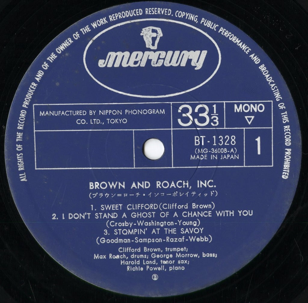 Clifford Brown & Max Roach - Brown And Roach Incorporated (BT-1328) 1974 JPN Mercury｜中古LP