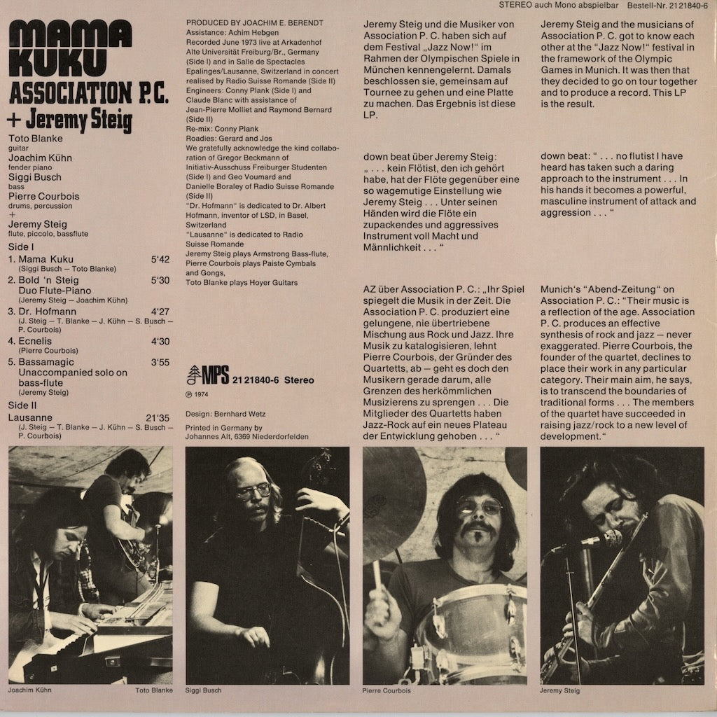 Association P.C. + Jeremy Steig - Mama Kuku (21 21840-6) LP 1974 GER MPS｜中古LP