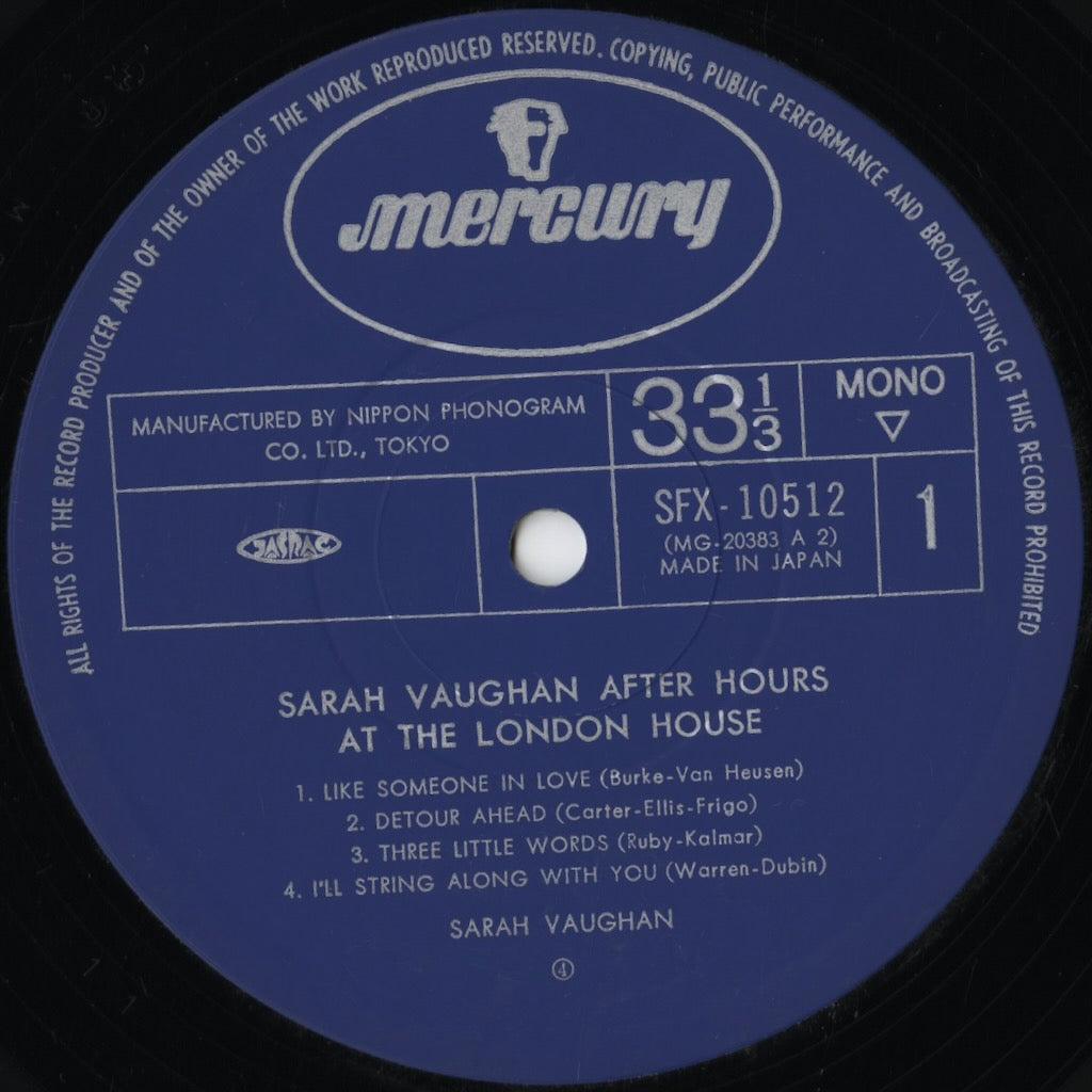 Sarah Vaughan - After Hours At The London House (SFX-10512) LP 1977 JPN Mercury｜中古LP