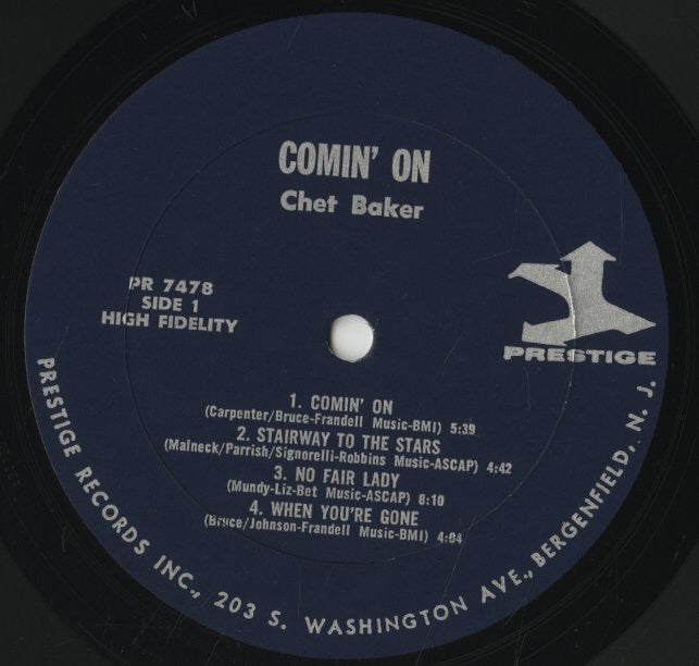 Chet Baker / チェット・ベイカー / Comin' On With The Chet Baker Quintet (PR 7478)