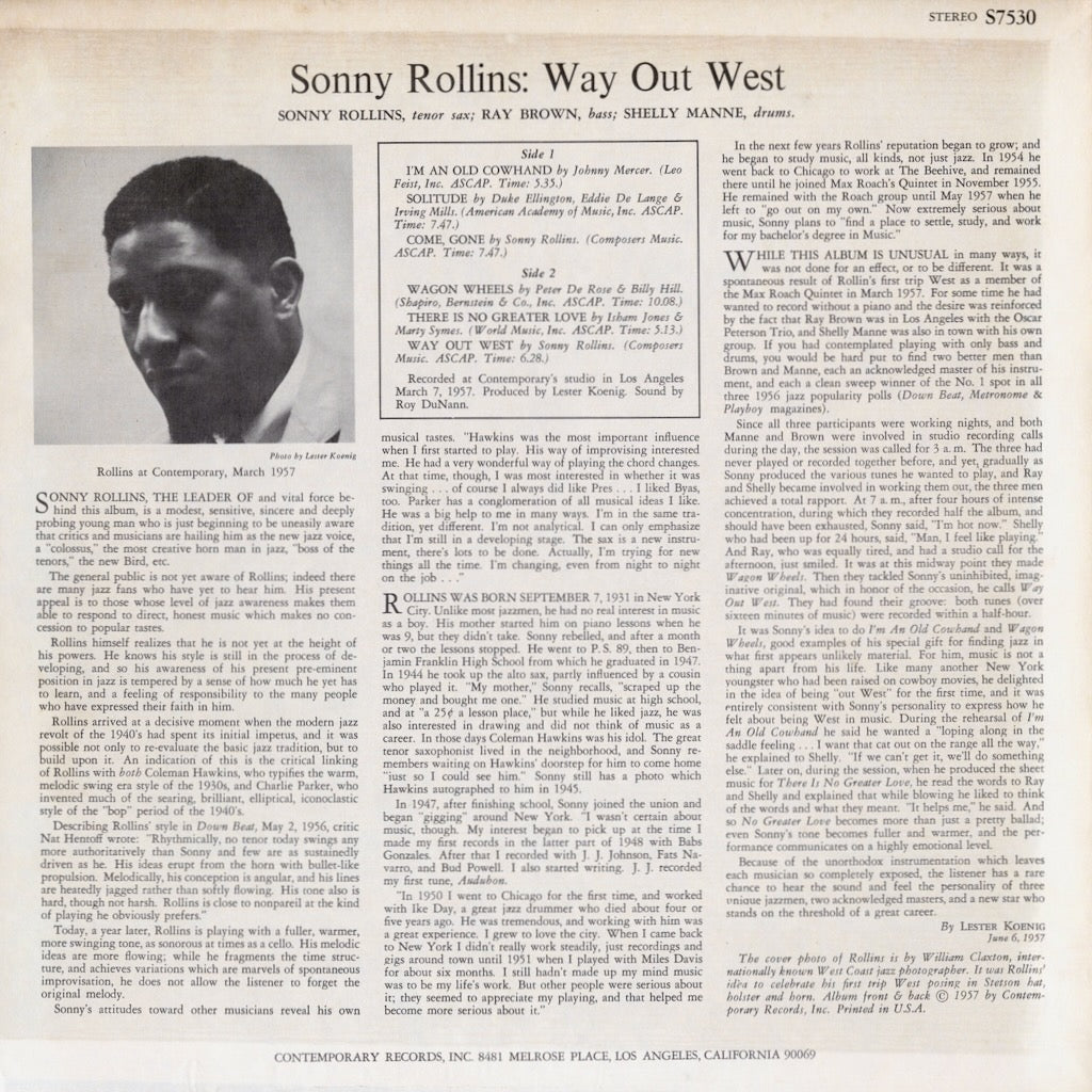Sonny Rollins / ソニー・ロリンズ / Way Out West (S7530)